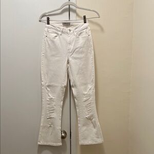Guess White Flare Jeans with Knee Distressing